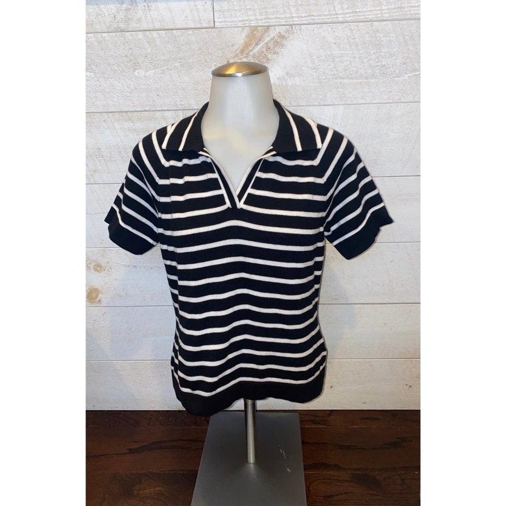 Jones New York Striped Short Sleeve Sweater Size S